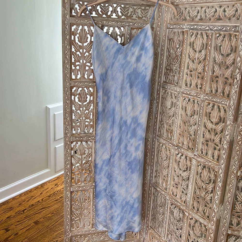 NWT Abercrombie & Fitch blue & white tie dye silk slip midi dress sz M